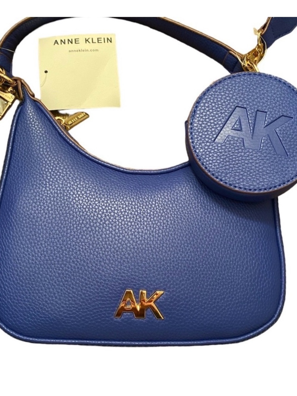 Anne Klein Royal Blue Pebbled Leather Crossbody with Coin Pouch
